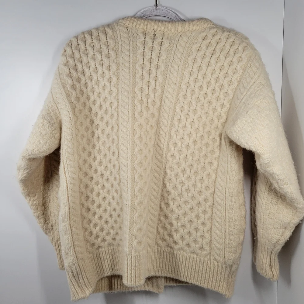 Celtic Country Cream Heavy 100% Wool Cardigan Sweater Women Size Small - Picture 2 of 5